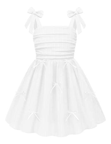 Arshiner Tween Girl Summer Sundress White Party Beach Wedding Spaghetti Strap Midi Dresses for 11-12 Years