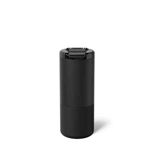 BrüMate Strova 18oz 100% Leakproof Insulated Coffee Mug | Ceramic-Lined Interior | Built-In Silicone Sleeve for Travel | Locking Flip Lid (Matte Black)