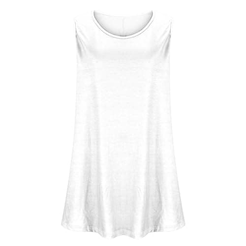Womens Plus Size Tunic Tops Loose Fit Summer Casual Shirts Sleeveless Crewneck Flowy Blouses Wide Strap Camisole White — view 3