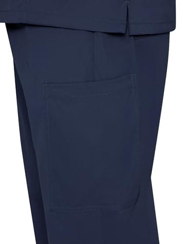 Scrubs for Men Set - V-Neck Scrub Top and Straight Leg Pants with 11 Pockets, Elastic Drawstring Men Scrubs set, Navy Blue, M — view 4