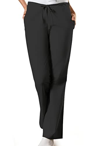 Cherokee Women's Natural Rise Flare Leg Drawstring Scrub Pant, Black, X-Large