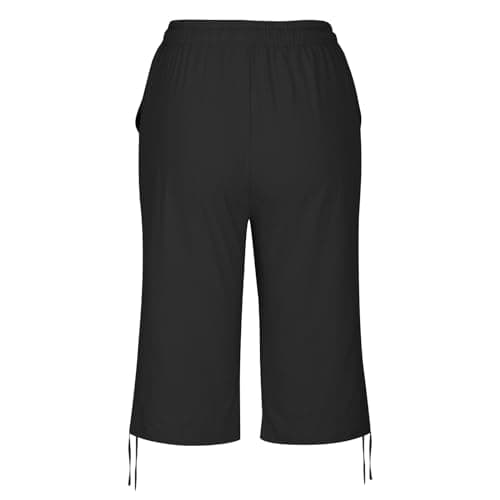 Bermuda Shorts for Women Knee Length 2026 Gaucho Pants Plus Size Linen Shorts Dressy Casual Summer Beach Capris Gauze Pedal Pushers with Pockets Linen Clothes for Seniors Bermudas para Mujer Black — view 4