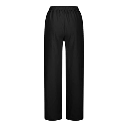 TXGMNA Cotton Linen Pants for Women Casual Loose Flowy Palazzo Pants Drawstring Waist Trousers Summer Beach Vacation Outfits Black — view 3