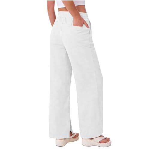 Linen Pants for Women Plus Size Trendy Summer Palazzo Pants with Pockets High Waisted Wide Leg Trousers Loose Slacks — view 2