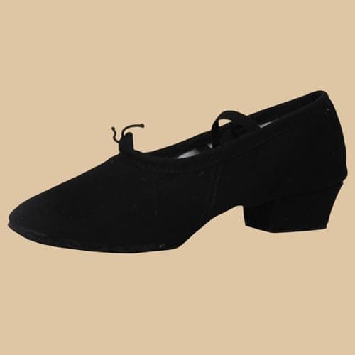 Women Latin Dance Shoes Canvas Ballroom Character Teacher Shoe Chunky Low Heel Comfy Dancing Loafers（Black，9) — view 4