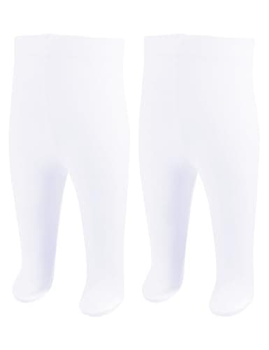 Toddler Tights White Baby Girl Ballet Tights Girls Ultra Soft Dance Tight 6-12 Months Footed Leggings Stockings 2 Pack(White, S)