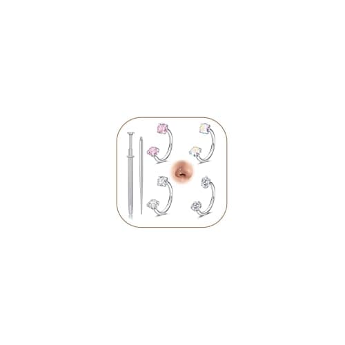 Longita Horseshoe Nose Ring for Women Double Gem Horse Shoe Nose Ring Hoop 18g Surgical Steel Silver Cartilage Helix Tragus Earring Hoops Labret Lip Piercing Jewelry Small Septum Rings 18 gauge 4pcs