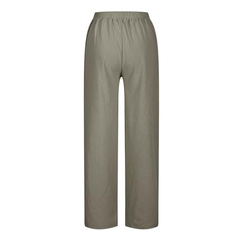 TXGMNA Cotton Linen Pants for Women Casual Loose Flowy Palazzo Pants Drawstring Waist Trousers Summer Beach Vacation Outfits Beige — view 3