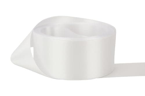 Ribbon Bazaar Double Faced Satin - Premium Gloss Finish - 100% Polyester Ribbon for Gift Wrapping, Crafts, Scrapbooking, Hair Bow, Decorating & More - 1-1/2" White 50yd Spool