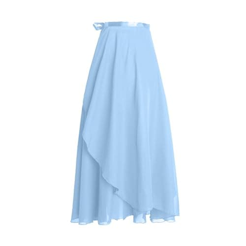 Ballet Skirts for Women Fashion Long Wrap Chiffon Party Skirt Casual Sheer Dance Costumes High Waist Beach Skirt Light Blue