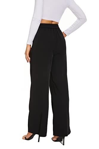 FUNYYZO Women's Wide Leg Pants High Elastic Waisted in The Back Business Work Trousers Long Straight Suit Pants — view 5