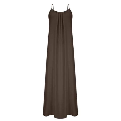 Summer Dresses for Women Backless Cami Dress Spaghetti Stra Flowy Moomoo House Dress Low Back Maxi Beach Vacation Sundress Coffee — view 3