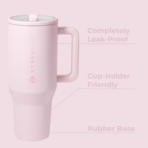 HydroJug Traveler 32oz, Insulated Tumbler with Handle & Straw, Pink Sand