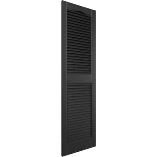 14 1/2"W x 64"H Lifetime Vinyl, Standard Cathedral Top Center Mullion, Open Louver Shutters, w/Installation Shutter-Lok's & Matching Screws (Per Pair), Black — view 2