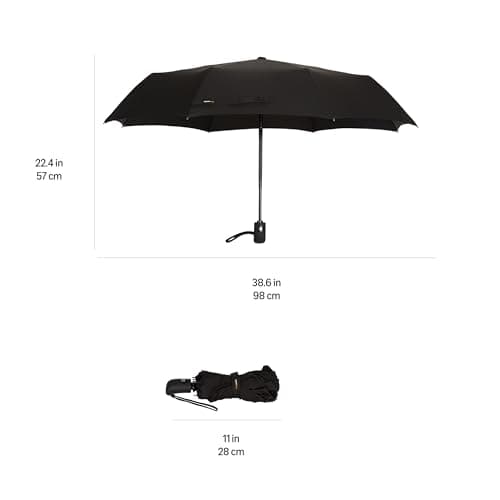 Amazon Basics Round Travel Umbrella for Rain, Compact Umbrella with Auto Open/Close, Strong Alloy Steel Frame, Compact Size for Backpacks/Handbags (11" Long When Closed), One Size, Black — view 2