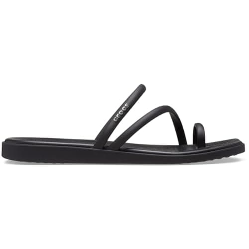 Crocs Women's Miami Toe Loop Sandals | Square Toe Flat | Flexible Straps | Croslite Foam Footbed, Black, 8