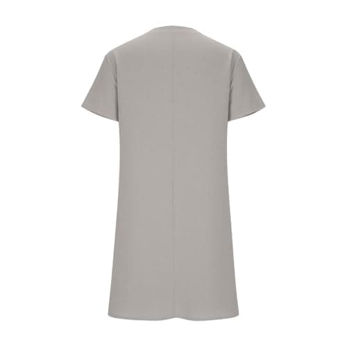 Cotton Linen Dress for Womens Summer V Neck Short Sleeve Sundress Casual Vacation T Shirt Dress Loose Fit Midi Dresses Gray — view 3