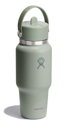 Hydro Flask Travel Water Bottle - Insulated Stainless Steel - Wide Straw Lid, Non Spill, Leakproof in 24 Oz Agave Green