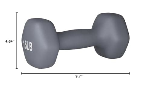 Amazon Basics Neoprene Hexagon Shape Dumbbell Hand Weights, 15 Pounds, Home Workout, Dark Grey, Pair — view 3
