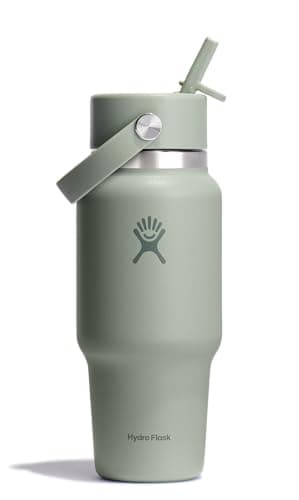 Hydro Flask Travel Water Bottle - Insulated Stainless Steel - Wide Straw Lid, Non Spill, Leakproof in 24 Oz Agave Green