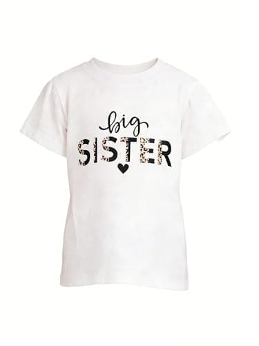 Keepatin Big Sister Shirt,White T Shirt for Kids Leopard Heart,Promoted to Big Sister Announcement T-Shirt,Short Sleeved Crew Neck Top (CA/US, Age, 8 Years, 10 Years, White)