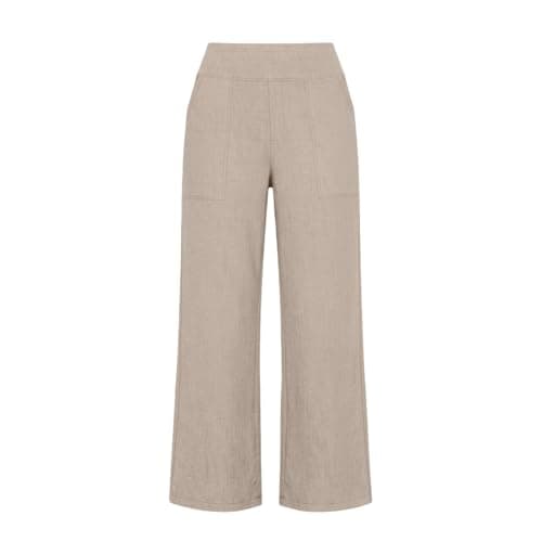 Women's Linen Capri Pants Straight Leg Dressy Slacks Elastic Waist Beach Capris High Waist Lounge Cropped Pants — view 5