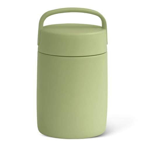 Amazon Basics Insulated Stainless Steel Food Jar, For Hot and Cold, Leak Proof, 16 oz., Olive