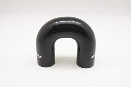 Autobahn88 Automotive Silicone Hose Bend, U-Shape 180-Deg Elbow Coupler, ID=1.75" (45mm), Center Line Distance 5.31" (135mm), Wall Thickness= 0.16" (4mm), 3-Ply, Black