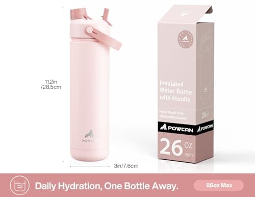 POWCAN 26 oz Insulated Water Bottle with 2-in-1 Straw and Spout Lid, Keep Cold 24H, Leak-Proof, Fits in Car Cup Holder, Stainless Steel Water Bottle for Sports, Travel, Gift, and School (Bow Crush) — view 5