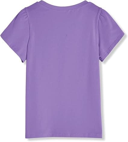 Haloumoning Girls' Summer T Shirts Crewneck Petal Short Sleeve Cute Casual Tops, Purple, 5-6 Years — view 3