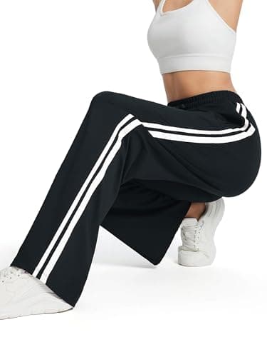 Tapata Women's 28" Inseam Petite Track Pants Loose Straight Leg Jogging Sweatpants Warm-Up Sports Athletic Running, Black, M — view 5