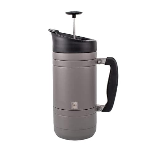 BruTrek® by Planetary Design Basecamp Coffee Press - Double Wall Vacuum Insulated Stainless Steel - Bru-Stop Technology, No Grounds in Coffee, No Spill Lid (Storm Gray, 48 fl.oz)