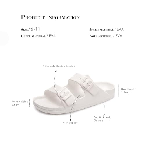 FUNKYMONKEY Women's Comfort Slides with Arch Support, Non-Slip Lightweight Foam Slip-on Flat Beach Sandals with Adjustable Buckle for Vacation & Everyday Wear(8 M US-Women, White) — view 9