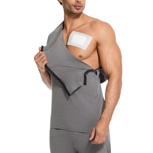 RefindWin Mens Post Shoulder Surgery Shirt Short Sleeve Tear Away Shirts Adaptive Clothing Men Chemo Port Shirts Grey M