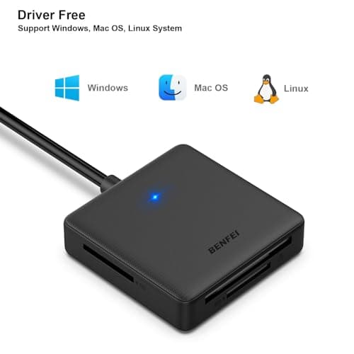 Memory Card Reader, BENFEI 4in1 USB 3.0 and USB-C to SD Micro SD MS CF Card Reader Adapter, 4 Cards Simultaneously Read and Write, Compatible with iPhone 15 Series, MacBook Pro/Air 2023, and More — view 8