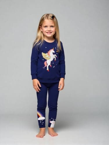 Winzik Toddler Sweatshirt, Kids Girls Crewneck Sweatshirts Unicorn Embroidery Spring Fall Clothes 2-7 Years (3-4T, Unicorn Dark Blue)