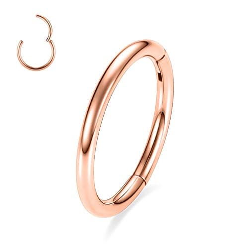hengkaixuan 316L Surgical Steel Nose Hoop Ring Hinged Segment Clicker Ring Cartilage Helix Lip Tragus Conch Piercing Jewellery Sleeper Earrings Septum Lobe Hoop Earring for Women