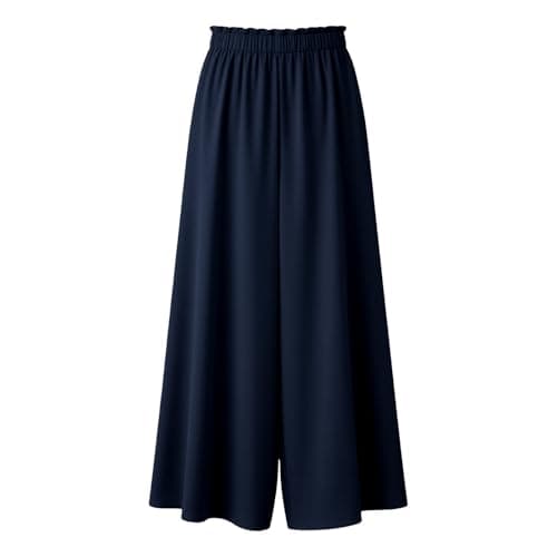 Palazzo Pants Women Summer Elastic High Waisted Wide Leg Flowy Pants for Beach Vacation Comfy Trousers with Pockets Navy — view 3