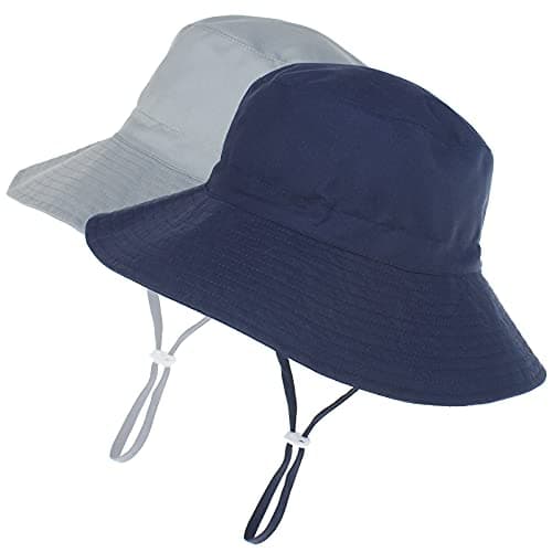 Mini angel Baby Sun Hat Kids Summer UPF 50+ Sun Protection Beach Wide Brim Toddler Baby Boy Girl Bucket Hat 2 Pcs (Solid Navy+Grey,2-6Years)
