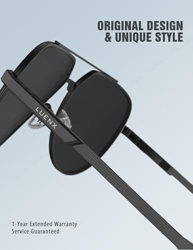 LUENX Aviator Sunglasses for Men Women Polarized | UV400 & Anti-Glare Driving, Black Lens Black Frame 60MM — view 4