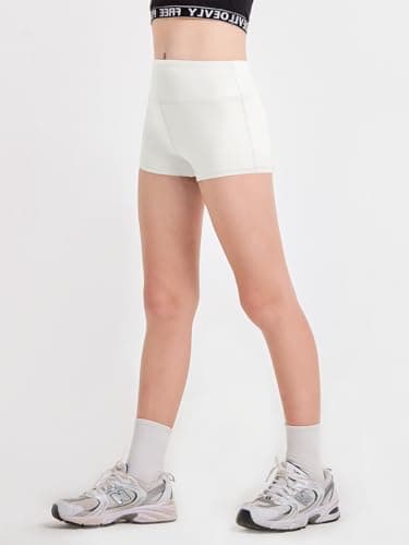 Haloumoning Girls Athletic Shorts Kids High Waist Biker Dance Gymnastics Shorts Comfy Yoga Active Shorts 5-14 Years White