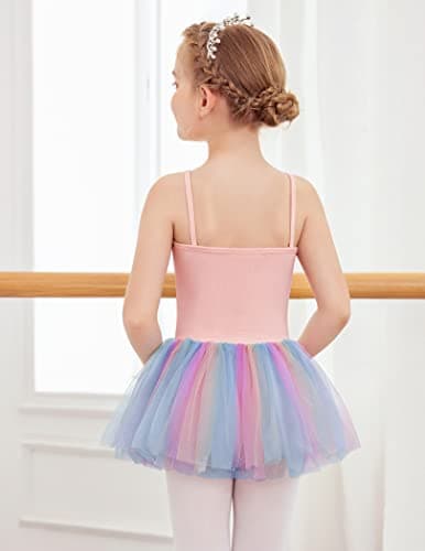 Zaclotre Girls Sequin Leotard Sparkly Strap Ballet Skirted Leotards Tutu Dress Ballerina Outfit Dance Costume Rainbow Size 4-5T — view 2