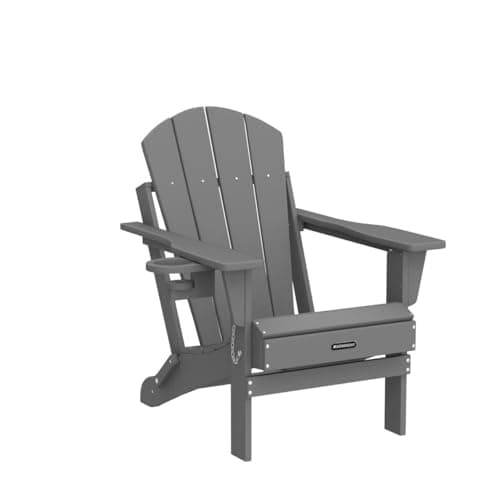 MUCHENGHY Folding Adirondack Chairs, Patio Chairs, Lawn Chairs, Outdoor Chair, Adirondack Chair Plastic, Fire Pit, Weather Resistant with Cup Holder for Deck, Backyard, Garden(Gray) — view 4