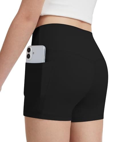 DOCUMO Girls Athletic Shorts with Pockets, Kids High Waisted Dance Yoga Short Running Volleyball Gymnastics Biker Shorts (Black,X-Small)