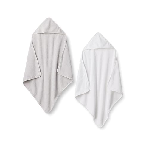 Amazon Essentials x Sofia Grainge Unisex Babies' Hooded Bath Towel, Pack of 2, Dove Grey/White, One Size