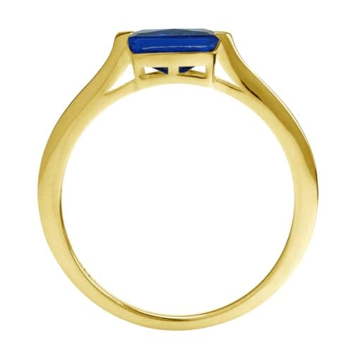 Silvershake 7X5mm Created Octagon Shape Blue Sapphire 18K Yellow Gold Plated 925 Sterling Silver East-West Solitaire Promise Ring September Gemstone Birthstone Size 9 — view 3