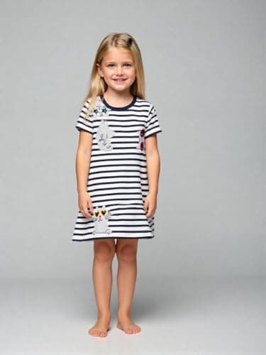 Winzik Toddler Summer Dress, Little Girls Short Sleeve Cotton Casual Dresses Stripe Clothes 2-8 Years (4-5T, Black and White Stripe) — view 2