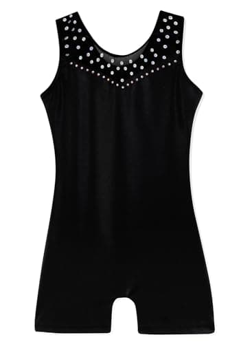 Kidsparadisy Girls Leotards for Gymnastics Outfits Sparkle Kids Sleeveless One-Piece Colorful Dancewear Bodysuit 38-Black 5-6Y