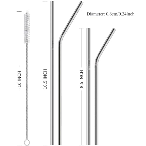 Lydnvjx 12 Pack of Reusable Stainless Steel Metal Straws, 3 Straight + 3 Bent 10.5 Inch and 3 Straight + 3 Bent 8.5 Inch Metal Straws with 2 Cleaning Brushes for 20 24 30 oz Tumbler Dishwasher Safef