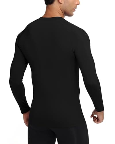 Moozava Men's Compression Shirt Long Sleeve Gym Football Running Gear Base Layer Thermal Fit Undershirt UV Sun Rash Guard Black M — view 2